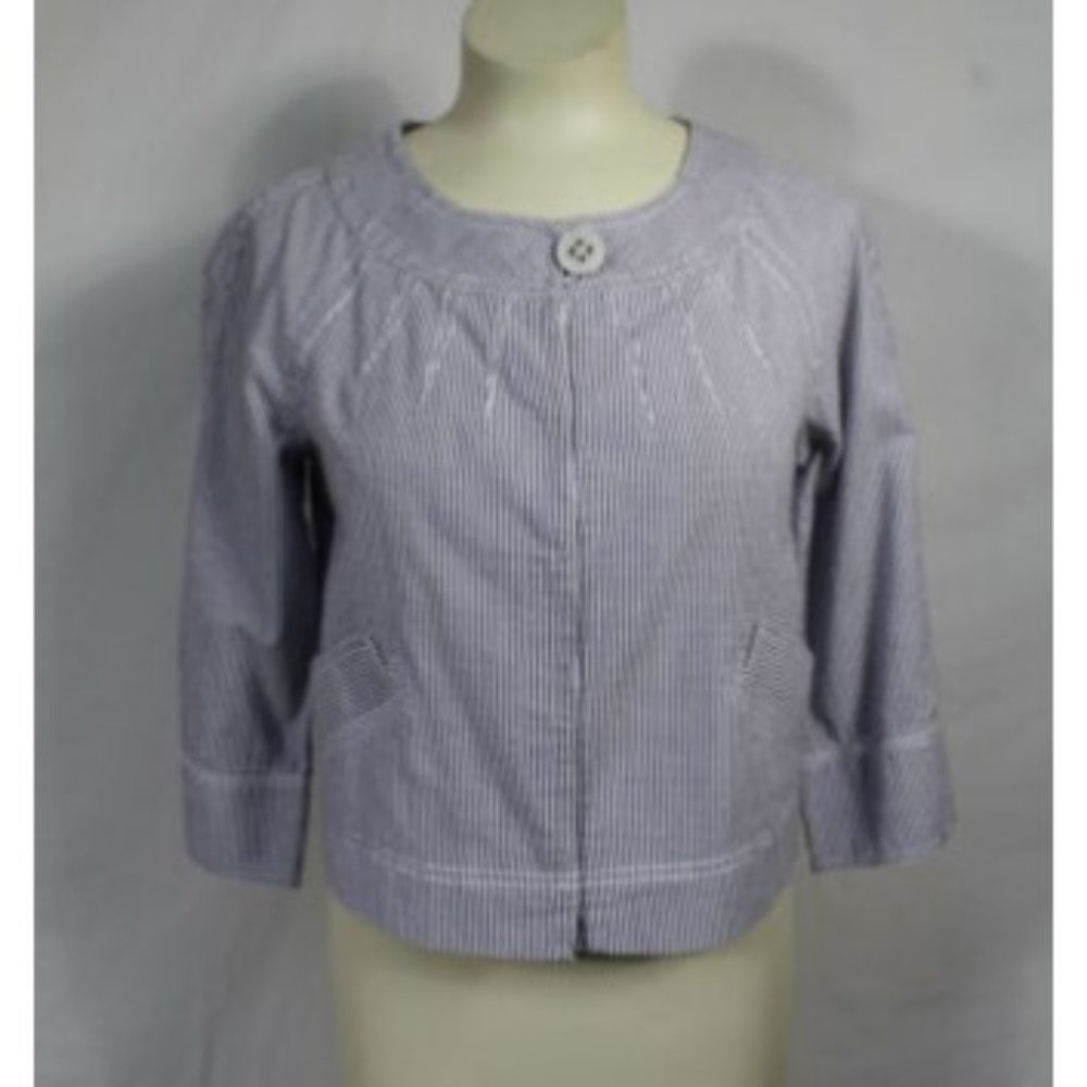 Loft Light Blue White Stripe Cotton Short Jacket 4